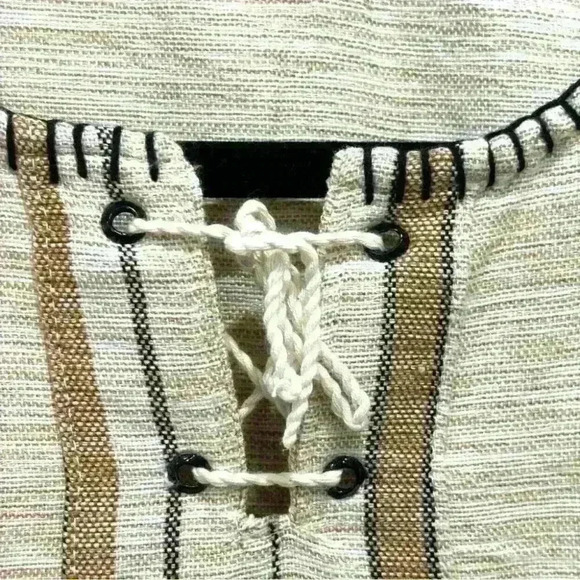 African Elephant Printed Kikoy  Beige Shirt Uganda Woven Hemp Pockets L - Picture 4 of 9